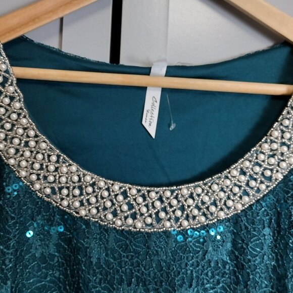 NY Collection Women's Sleeveless Sequined Tank Top – (Emerald/Teal color) XXL - Picture 7 of 9